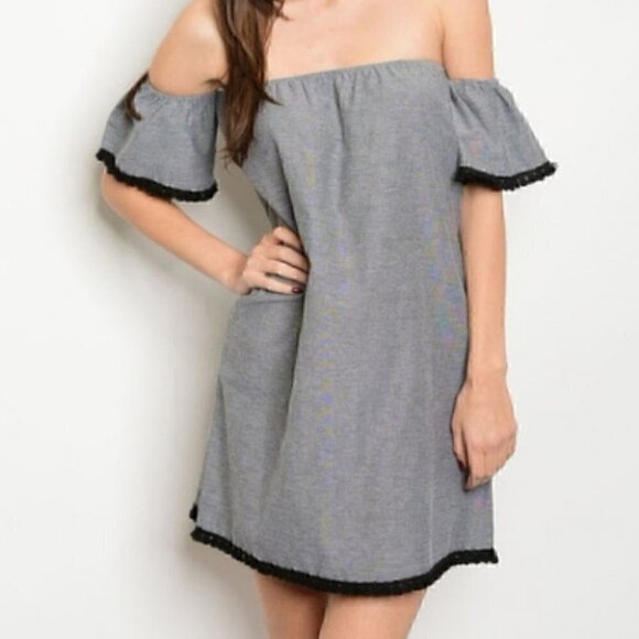 SALE!!! Gray Off Shoulder Tunic Dress - Picture 2 of 4
